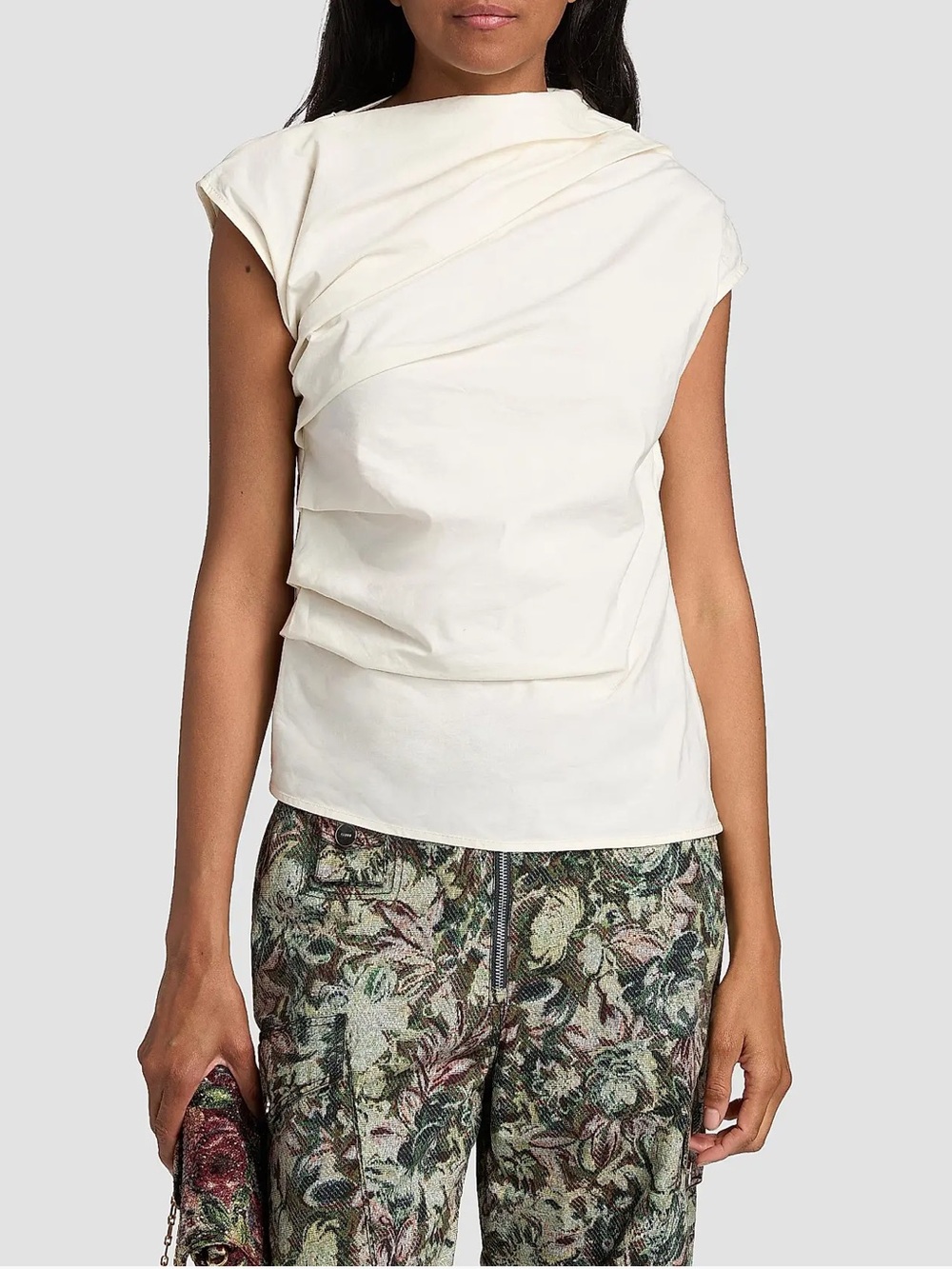 Ganni Cream Draped Cap-Sleeve Tank